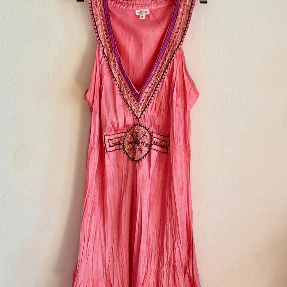 Gorgeous Boho vintage beaded pink sleeveless top size M